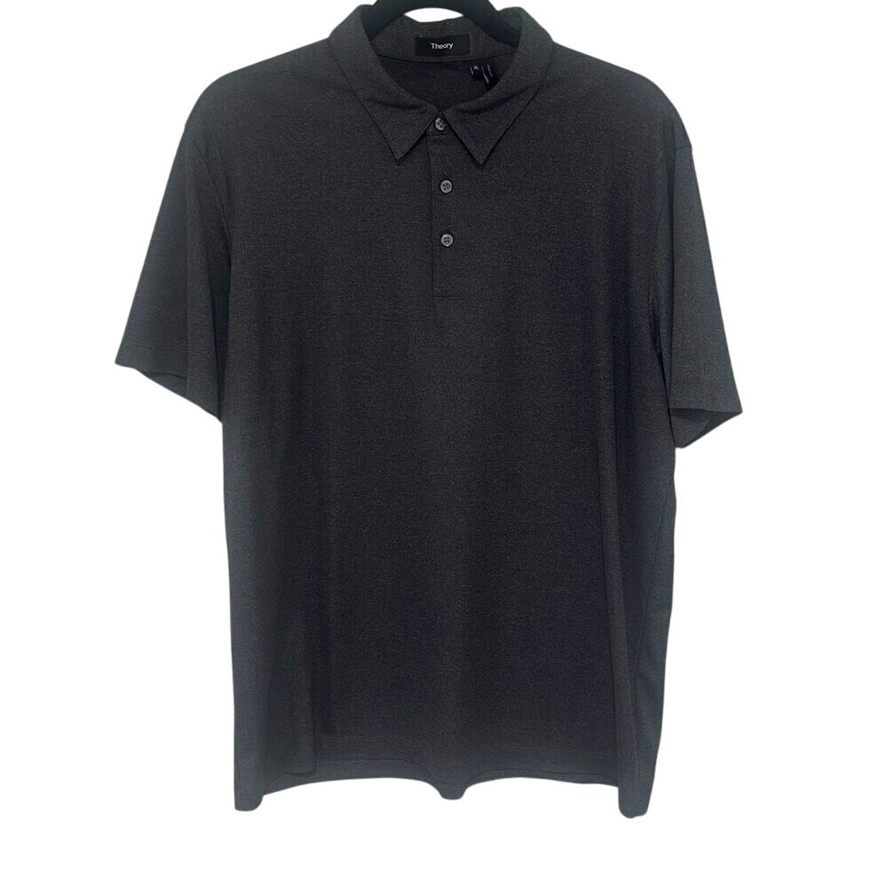 Theory Mens Dark Gray Bron Collared Button Short Sleeve Golf Polo Shirt Size XL